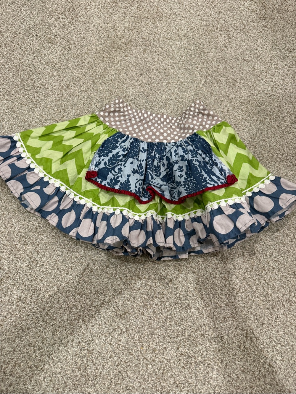 Persnickety Girls Green Chevron Navy Dot Floral Tiered Skirt